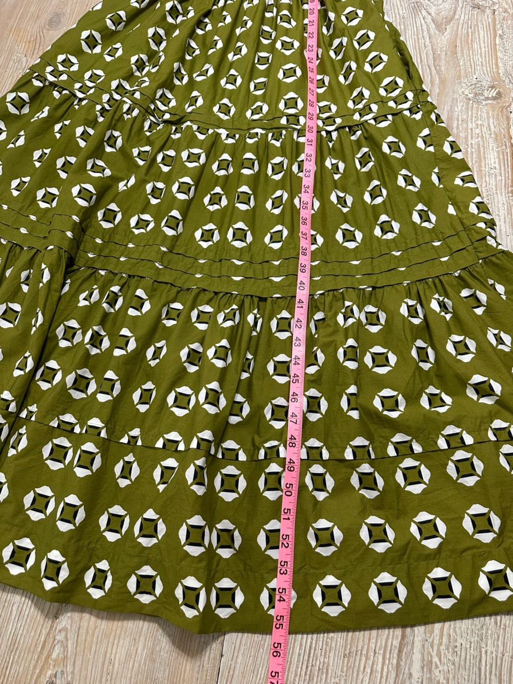 Anthropologie Somerset Olive Green Geometric Tiered Maxi Dress Sz L Cotton - Picture 13 of 15
